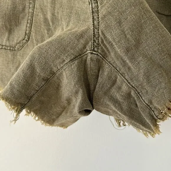 Free People Tomboy Raw Hem High Waisted Shorts Green Size Small Linen - Picture 6 of 11